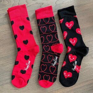 Happy Socks Heart Box Crew Socks Gift Set 3 Pairs Black & Red Sz OS Unisex NWT